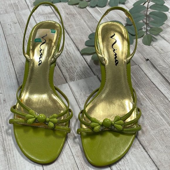 NINA leather sandals, kitten heel 2.5", sling back, size 7M - Picture 1 of 4